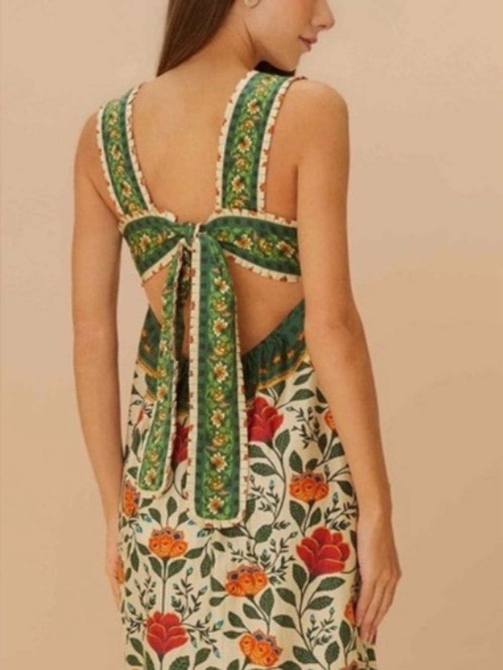 FARM Rio Floral Tiered Maxi Skirt in Cream, Green and Red-Orange - Picture 2 of 5